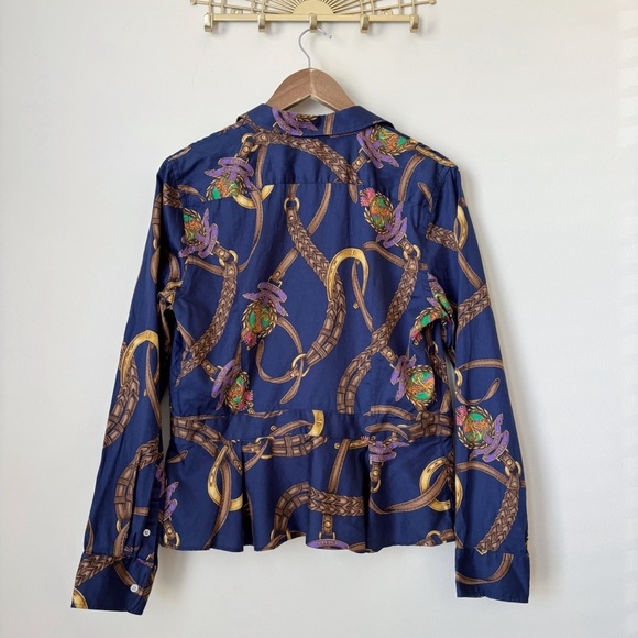 Lauren Ralph Lauren Equestrian Peplum Shirt 14 Button Front Blue - Picture 5 of 9
